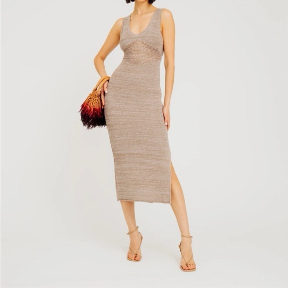 Torn by Ronny Kobo Beige Lark White Knit Dress Bodycon Cutout Tank NWT $248